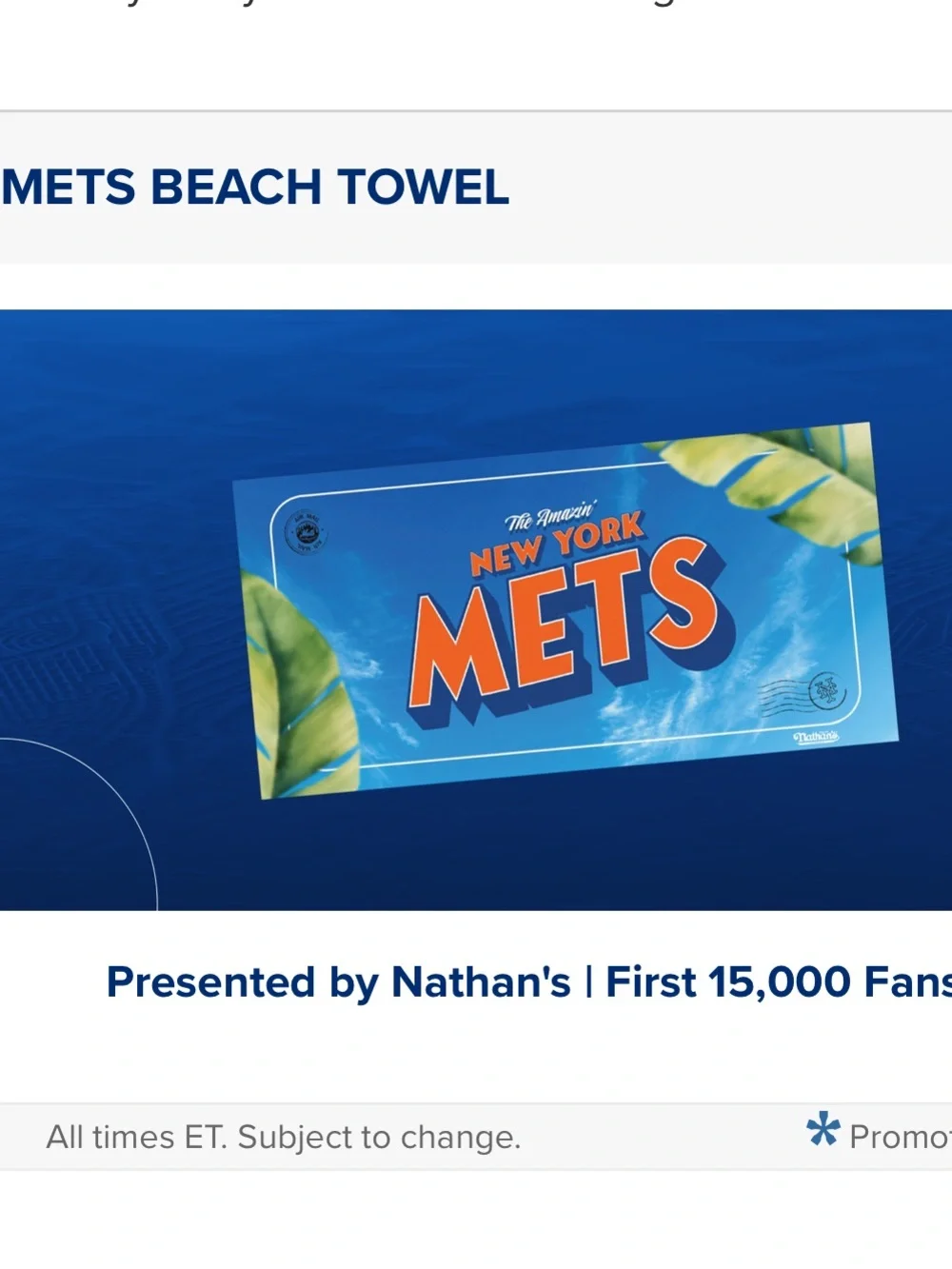 Nathan’s New York Mets SGA July 7, 2026 Beach Towel